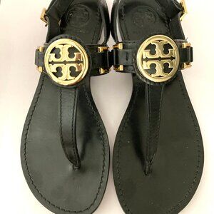 TORY BURCH Claire Bryce Thong Sandals Black All Leather Sandals Sz 7.5 LIKE NEW
